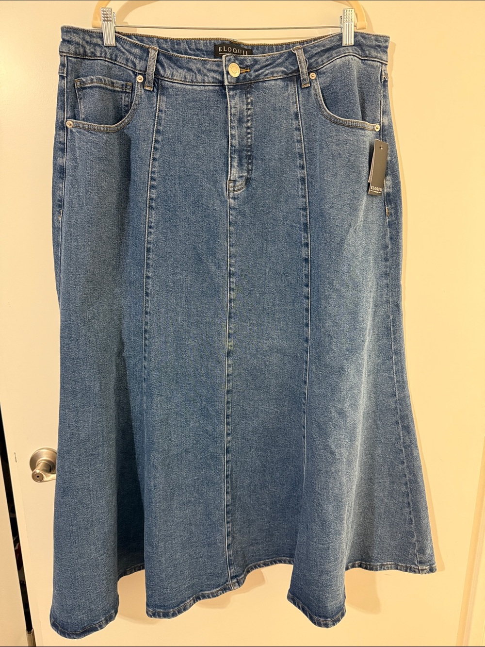 Eloquii Blue Denim Flared Maxi Skirt